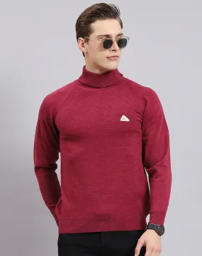 Men Purple Solid H Neck Full Sleeve Sweater