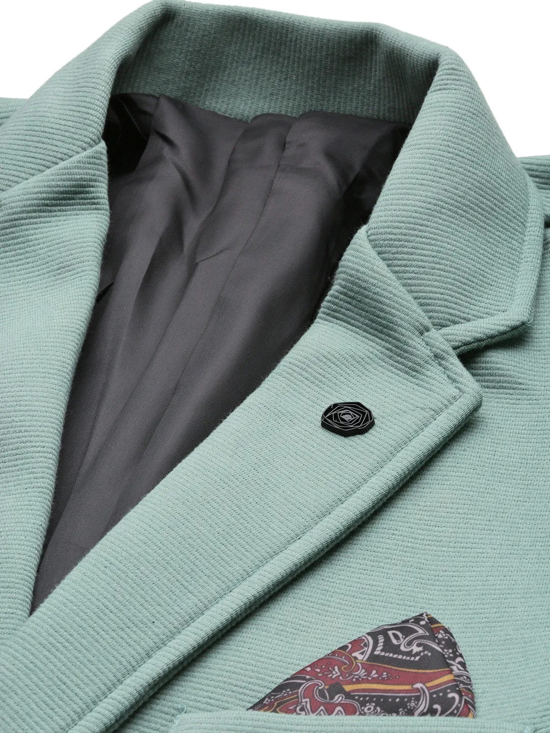 Men Solid Sea Green Single Breasted Blazer