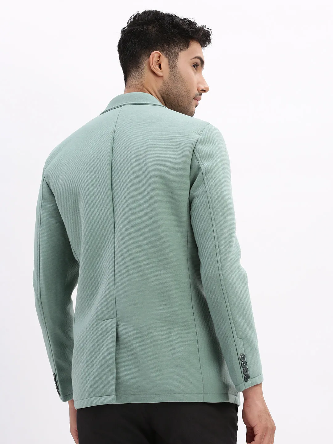 Men Solid Sea Green Single Breasted Blazer