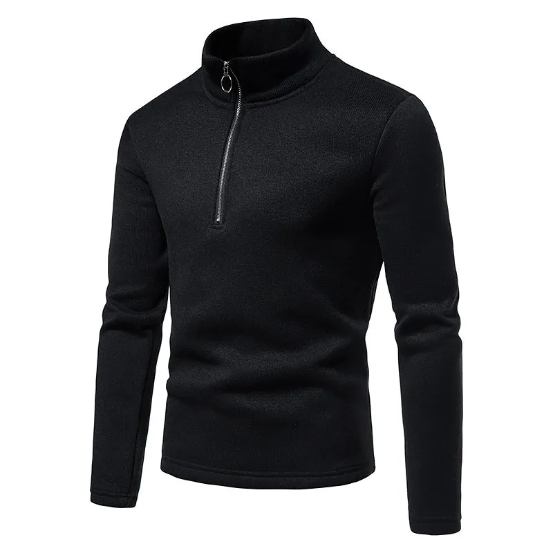 Men Turtleneck Zippers Long Sleeves T-Shirt