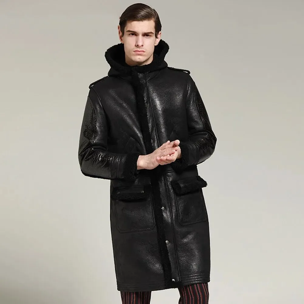 Men's B3 Shearling Jacket - Winter Leather Long Thick Coat