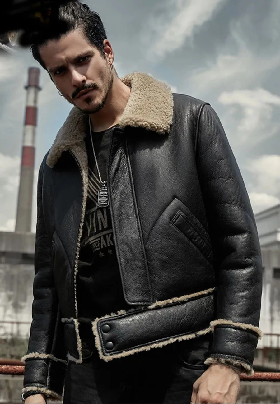 Men’s Black Motorbike Shearling Jacket