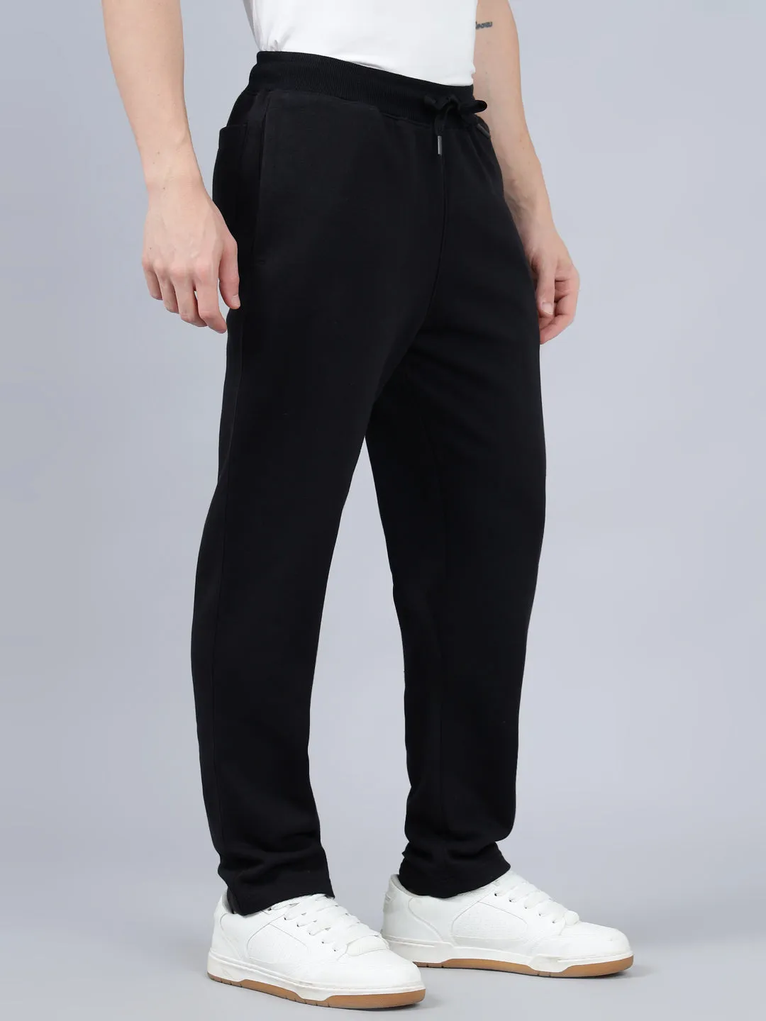 Men's Black Solid Winter Track Pant