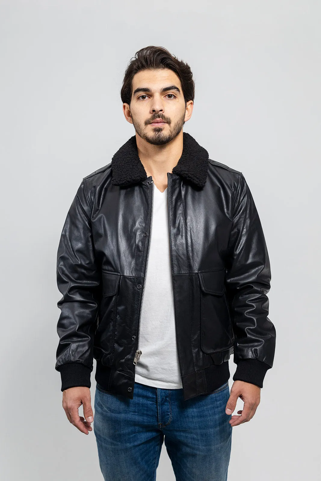 Mens Bomber Leather Jacket Black