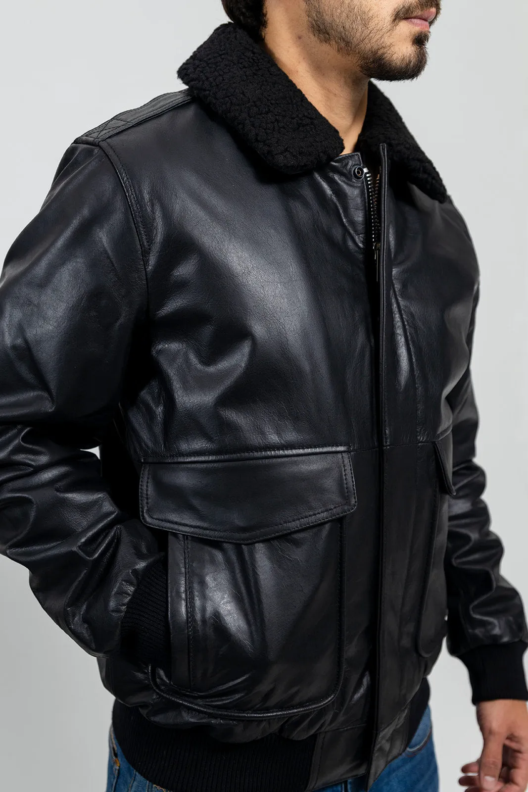 Mens Bomber Leather Jacket Black