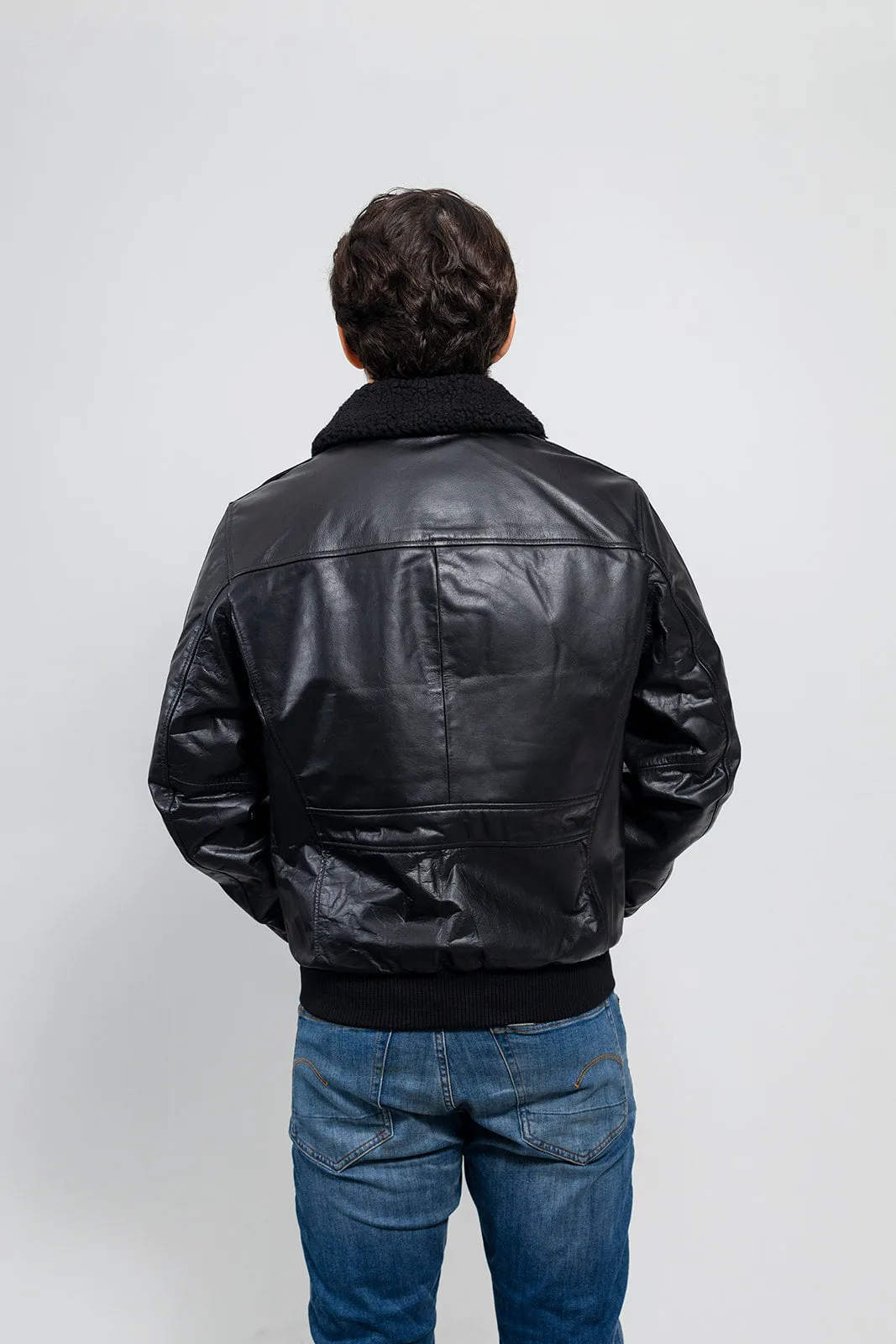 Mens Bomber Leather Jacket Black