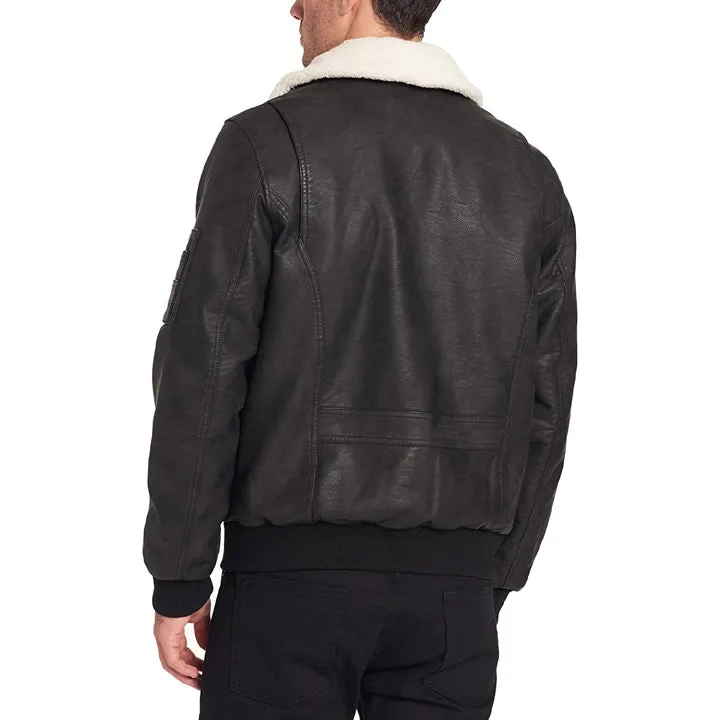 Men's Leather Sherpa Collar Aviator Bomber Jacket