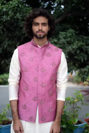 Men's Mauve Color Jacket With Kurta Pant Set - Hilo Design