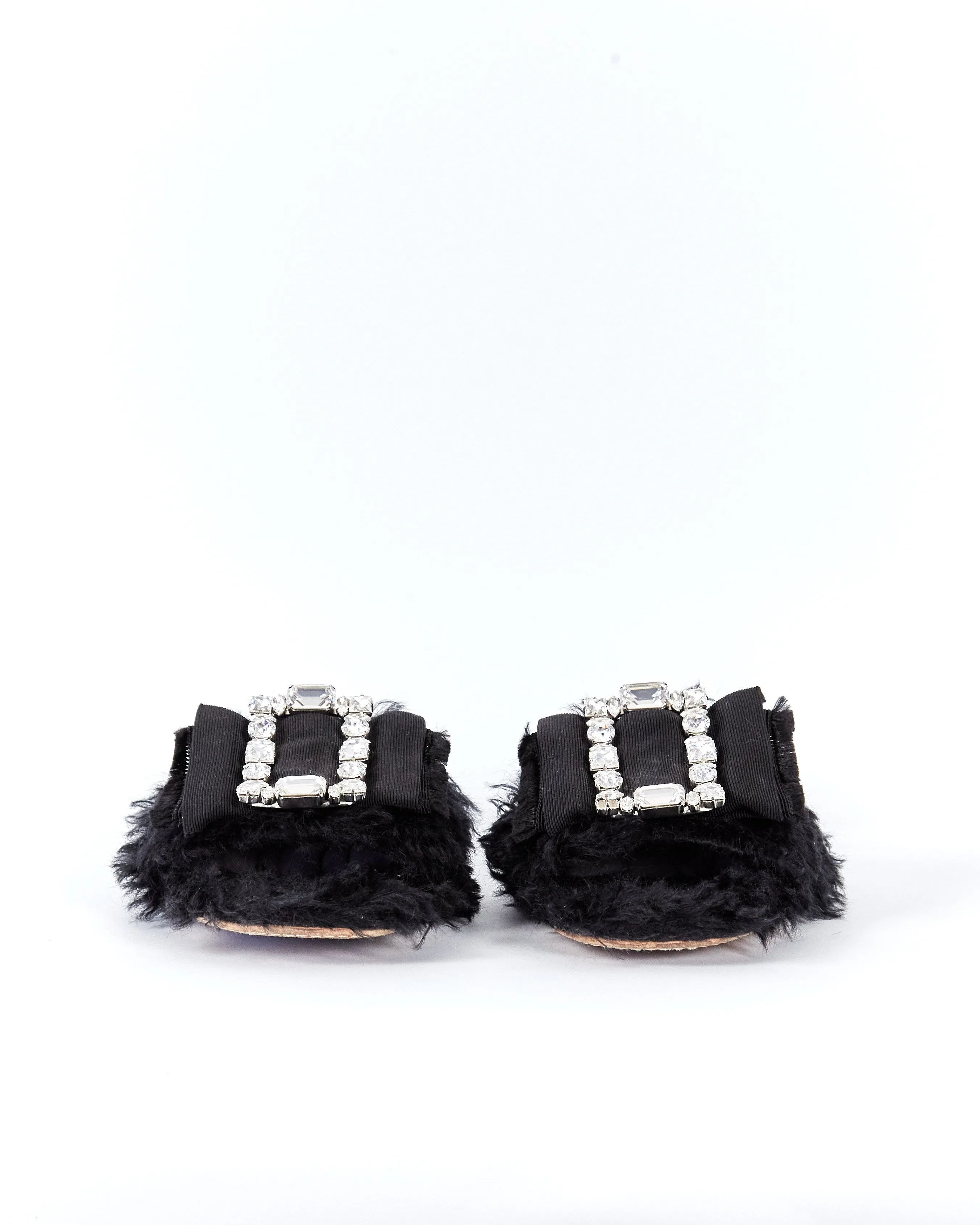 Miu Miu bejewelled fluffy slippers, black, 39.5