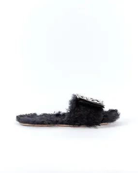 Miu Miu bejewelled fluffy slippers, black, 39.5