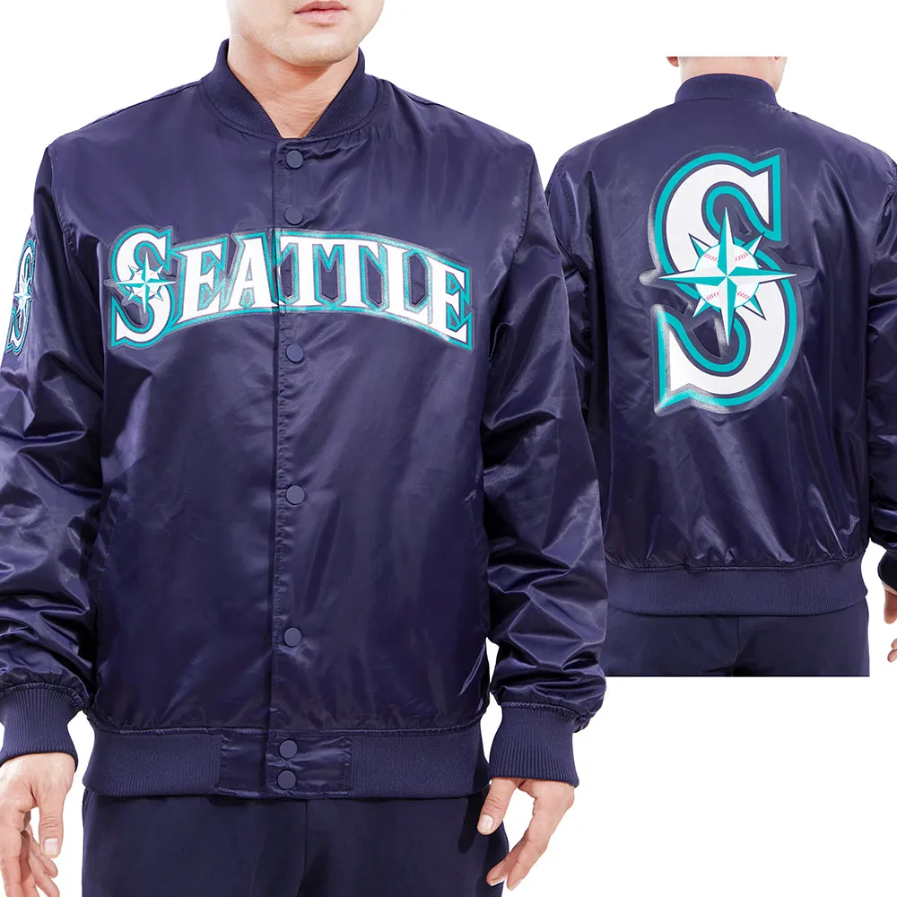 MLB SEATTLE MARINERS BIG LOGO MEN'S SATIN JACKET (MIDNIGHT NAVY)