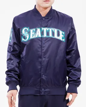 MLB SEATTLE MARINERS BIG LOGO MEN'S SATIN JACKET (MIDNIGHT NAVY)