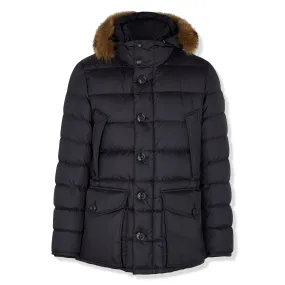 Moncler Cluny Navy Short Down 100% Real Fur Parka Jacket