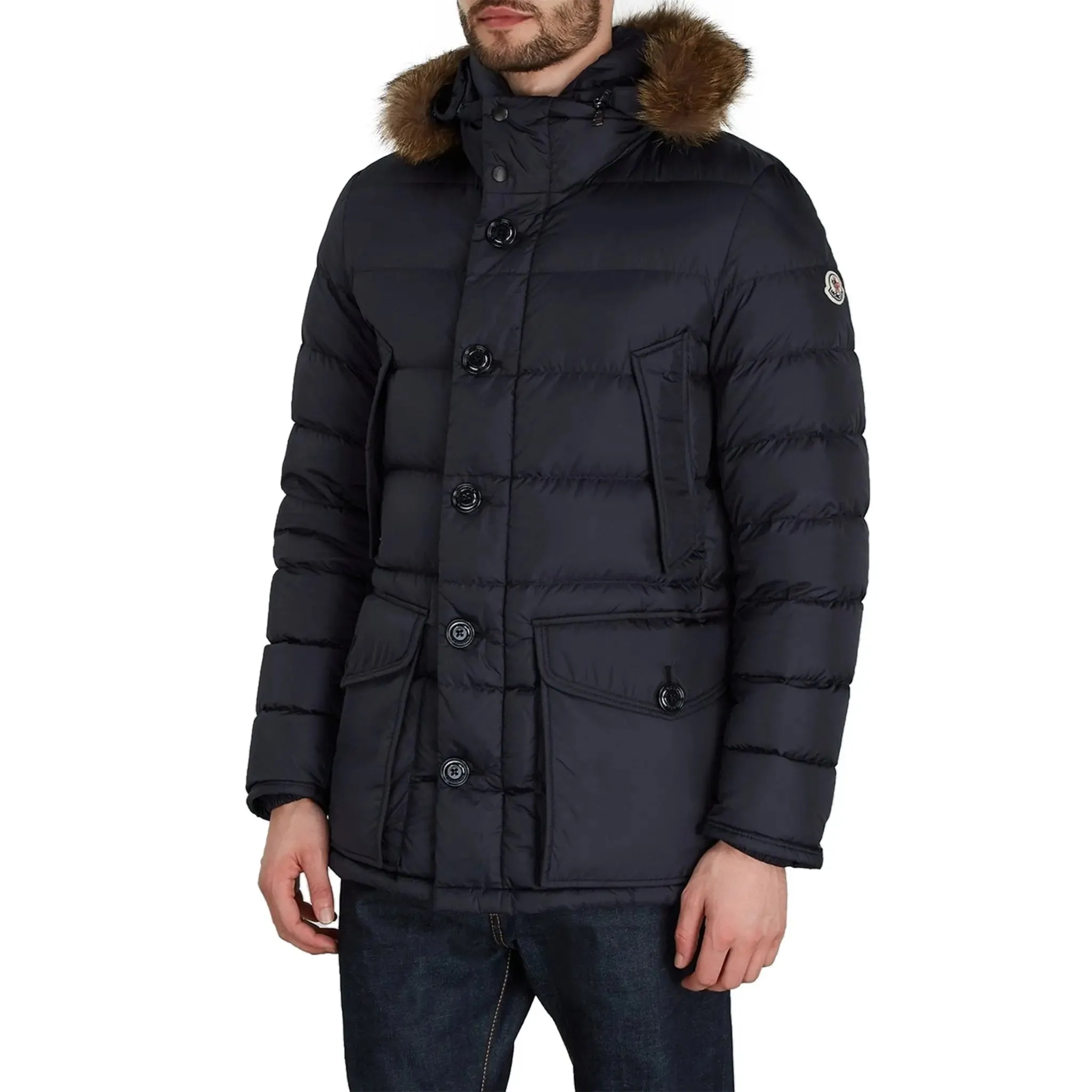 Moncler Cluny Navy Short Down 100% Real Fur Parka Jacket