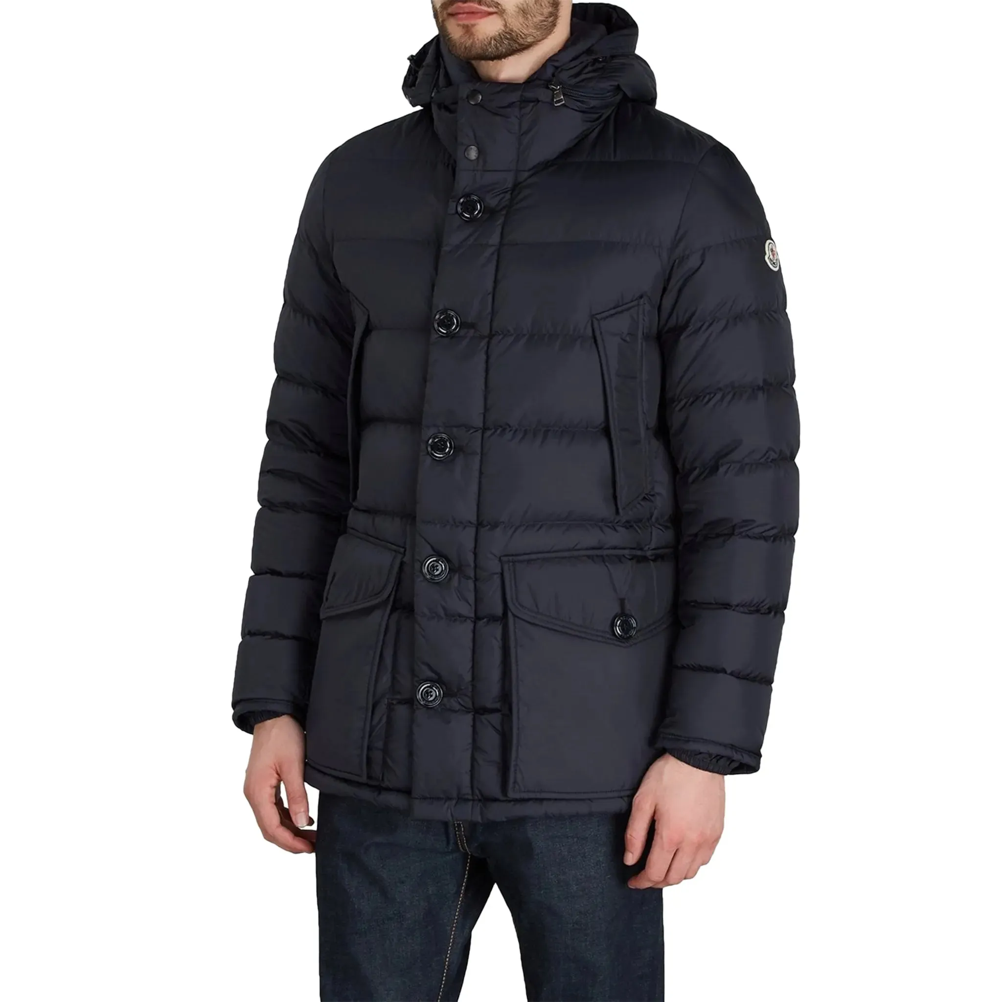 Moncler Cluny Navy Short Down 100% Real Fur Parka Jacket