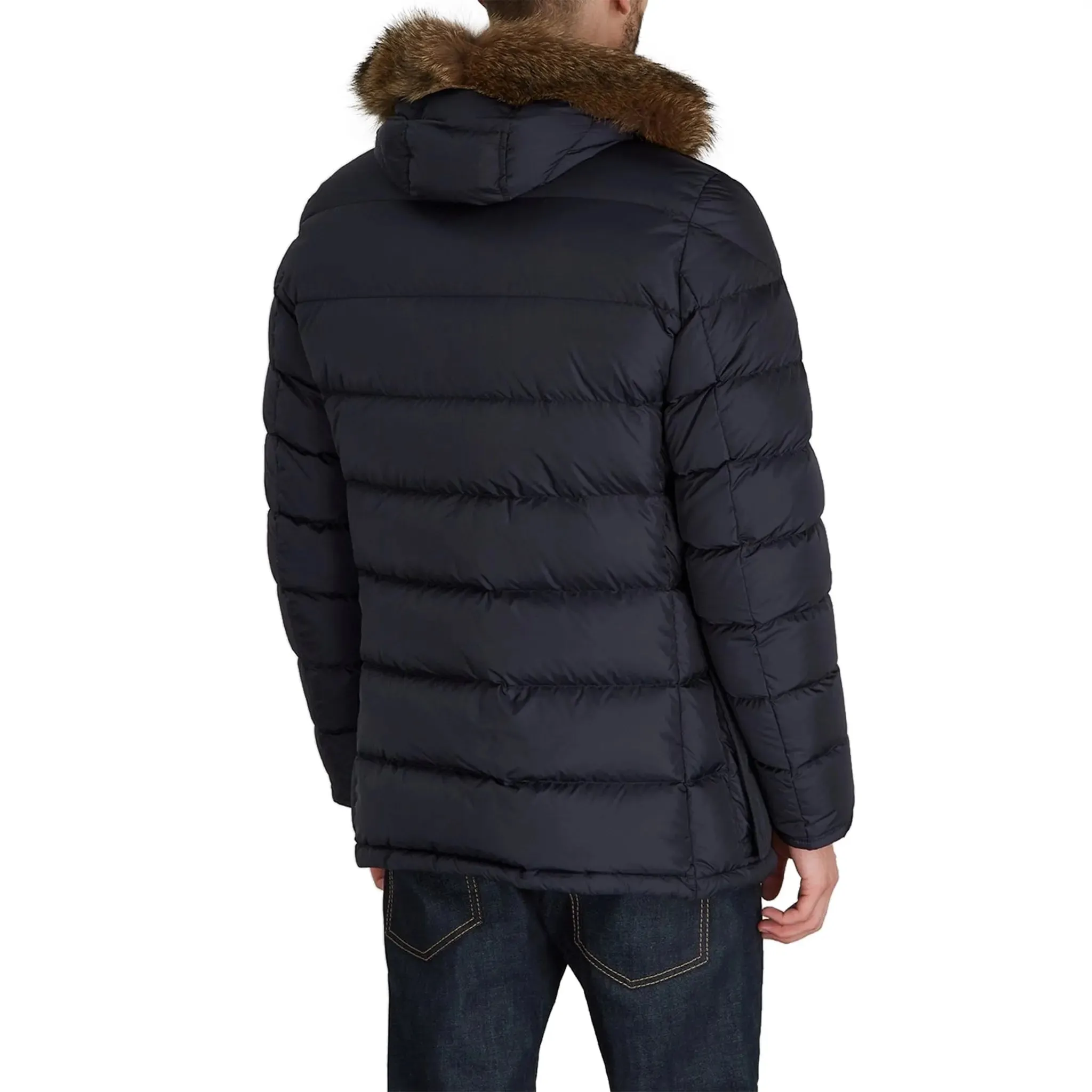 Moncler Cluny Navy Short Down 100% Real Fur Parka Jacket