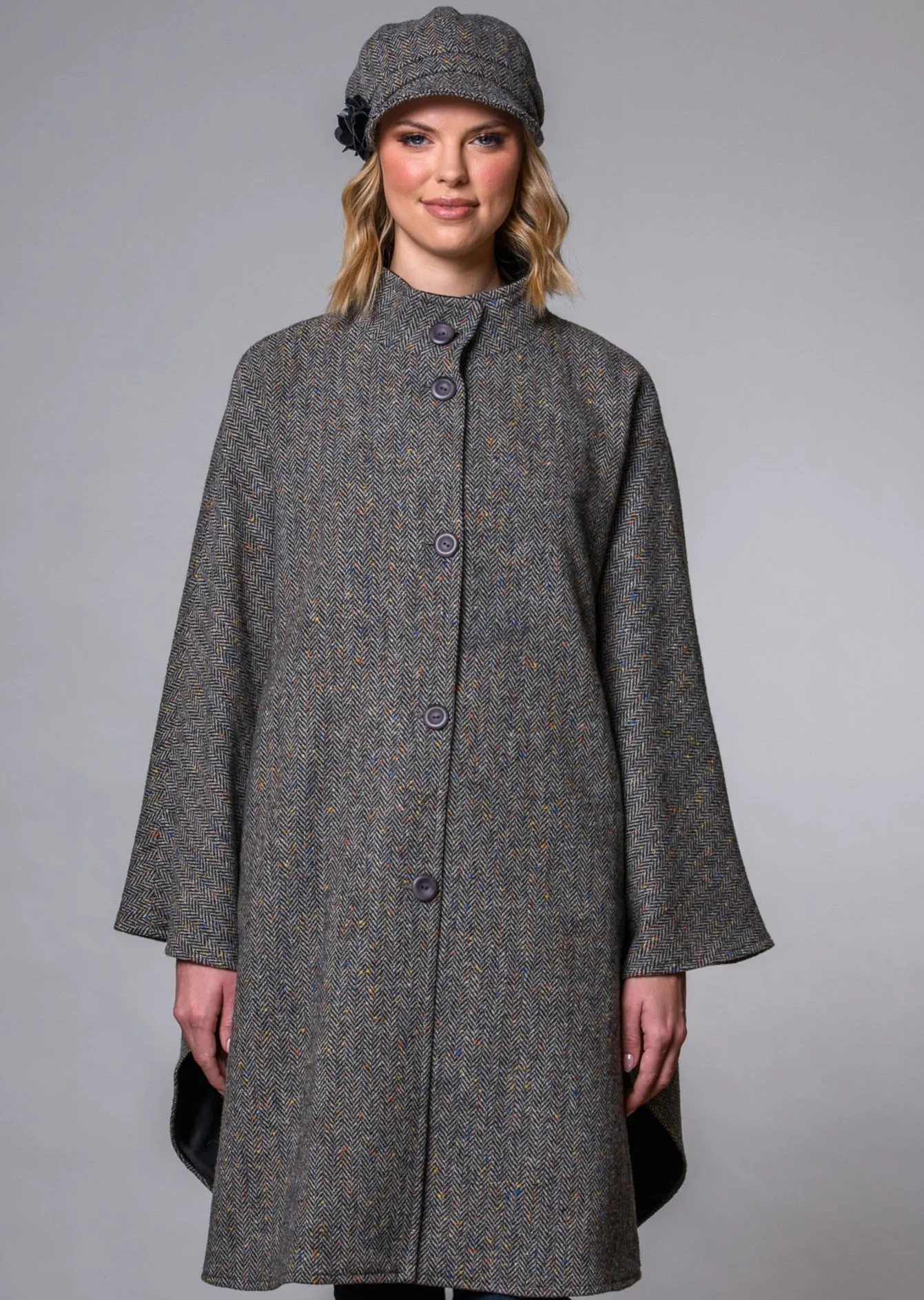 Mucros Dunloe Cape | Grey Herringbone