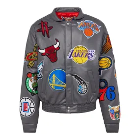 NBA COLLAGE VEGAN LEATHER JACKET Grey