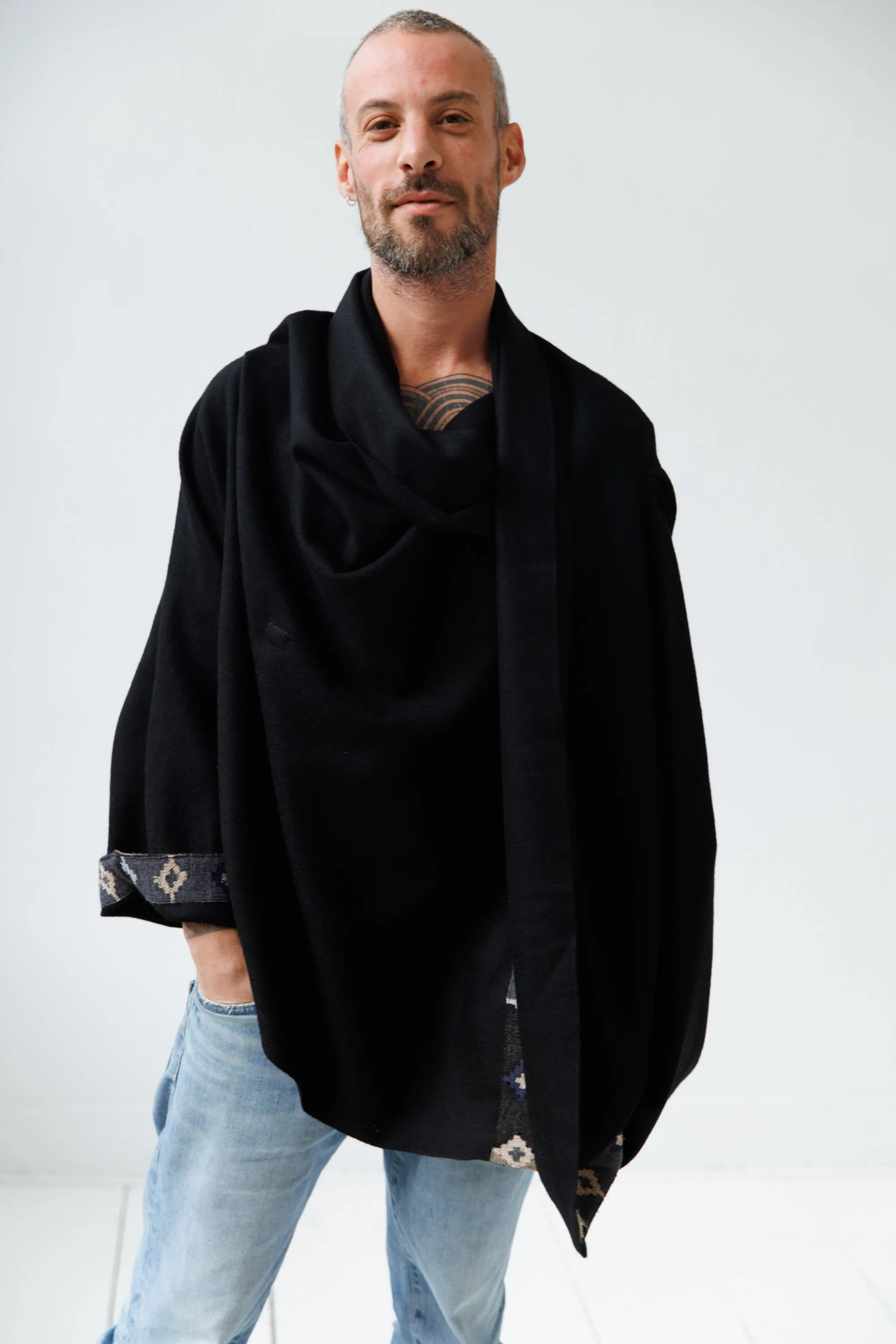 NEW! Wool Cape Coat Cocoon Black