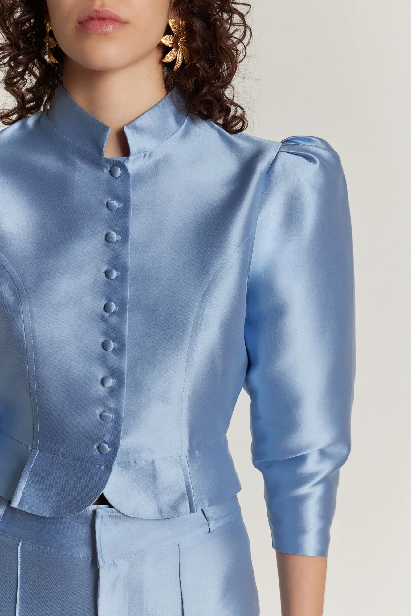 NIAGARA BLUE Satin Puff Sleeve Jacket