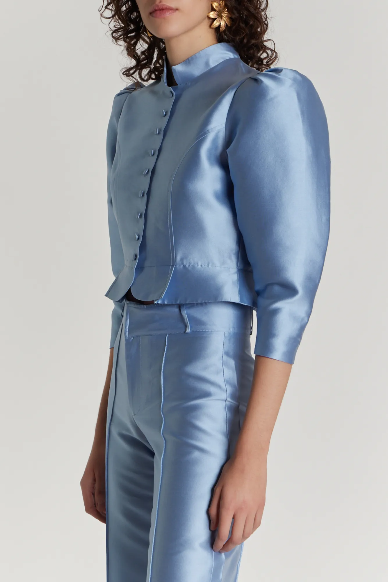 NIAGARA BLUE Satin Puff Sleeve Jacket