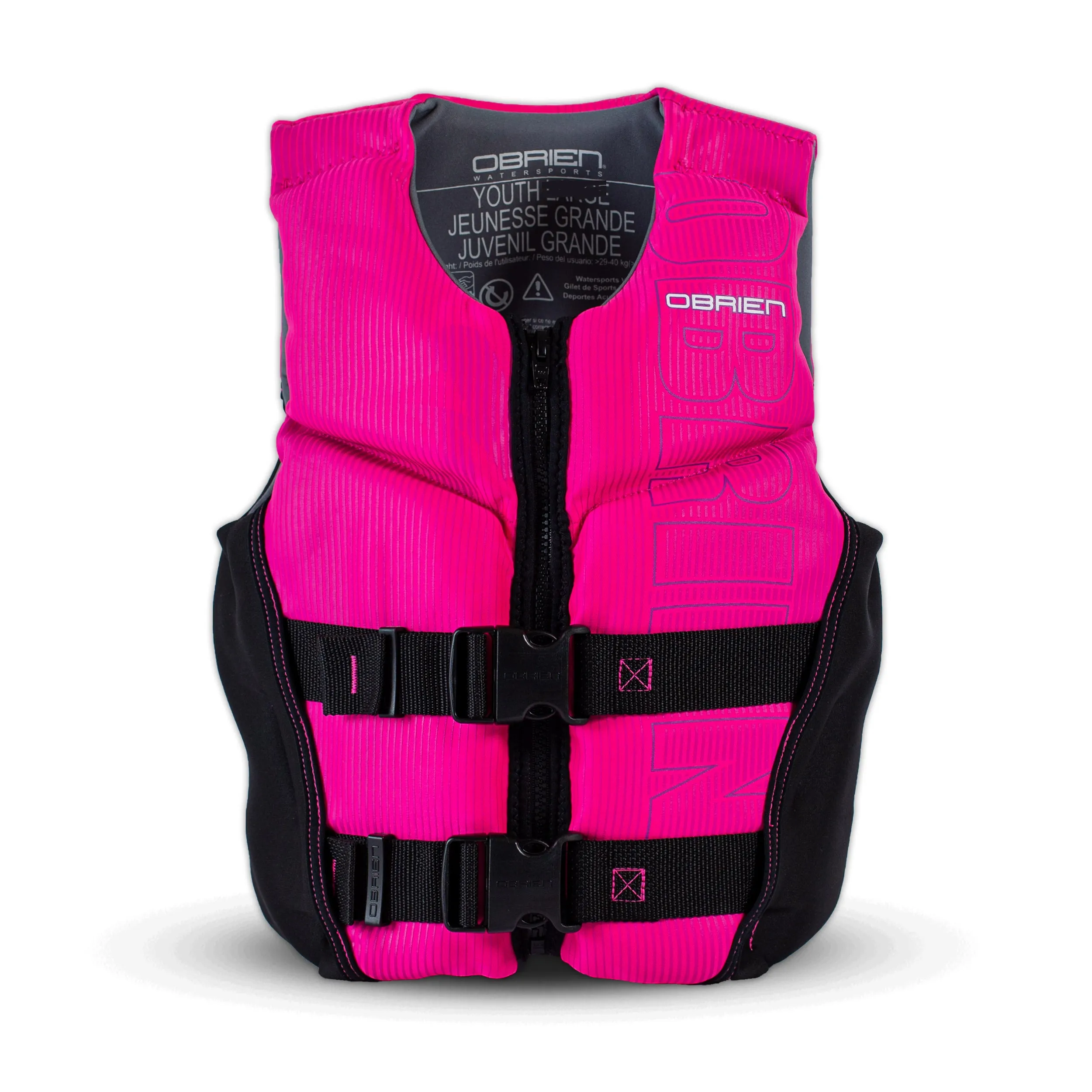 OBrien 2024 Youth Flex V-Back CGA Wake Vest- Black / Pink