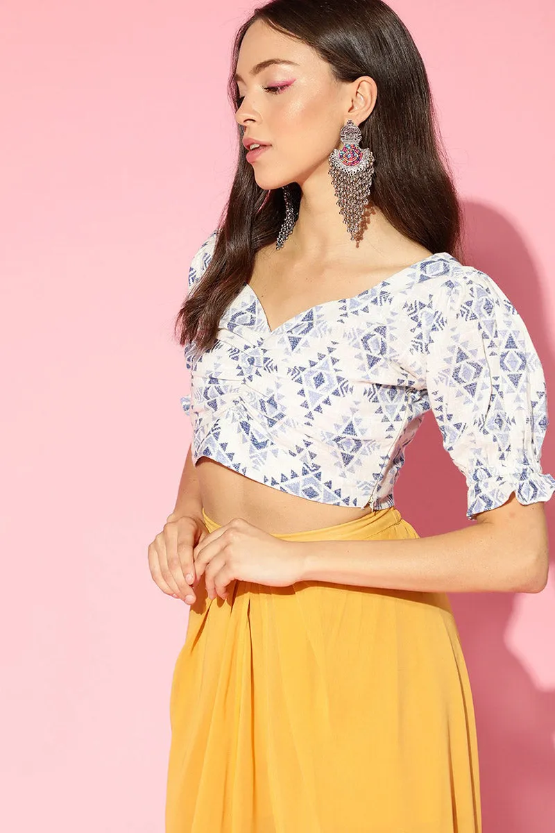 Off White Cotton Ethnic Motifs Crop Top