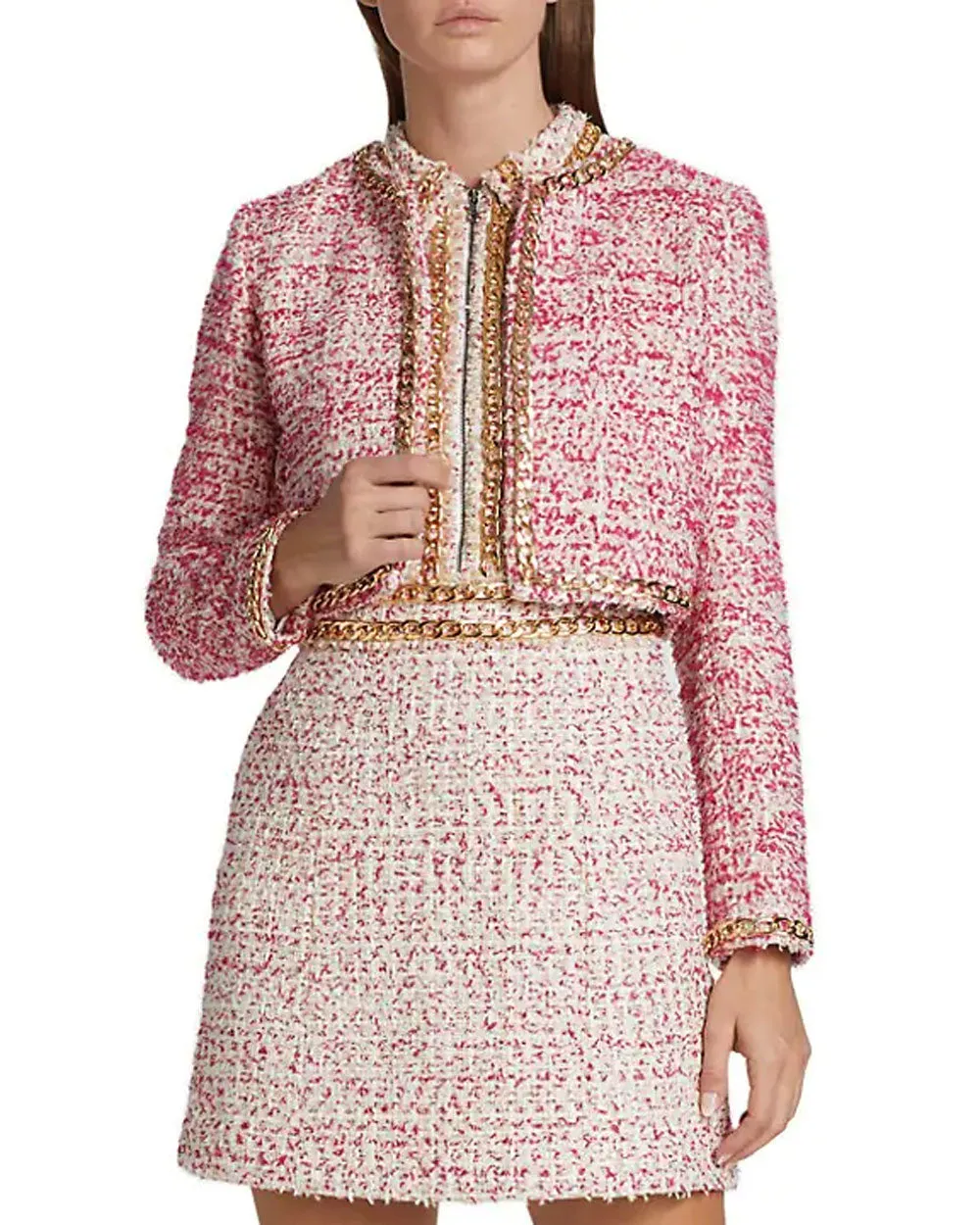 Off White Raspberry Kidman Cropped Tweed Jacket