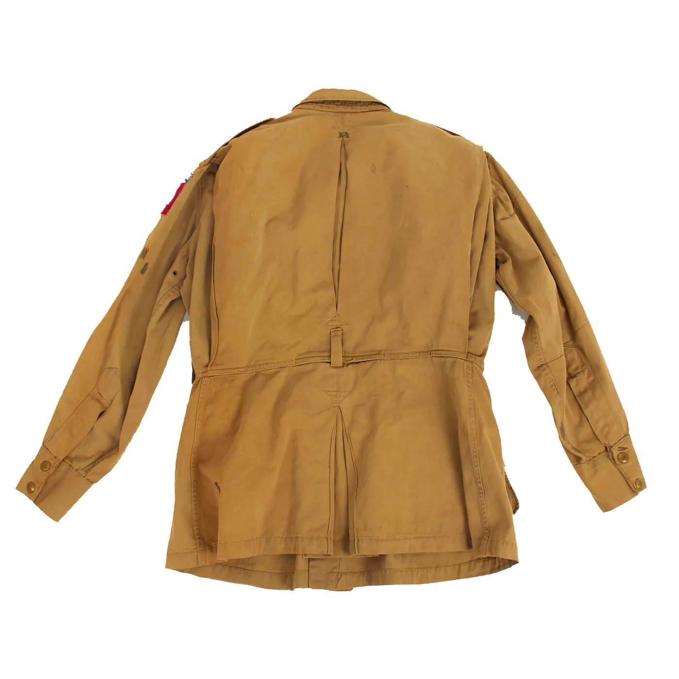 Original U.S. WWII M1942 Paratrooper Jump Jacket without Reinforcements with Added 82nd Airborne Division Shoulder Sleeve Insignia - Laundry Number Marked