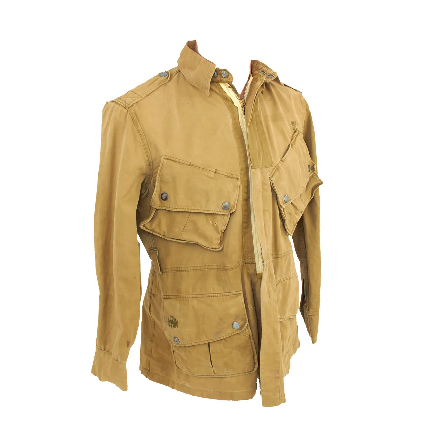 Original U.S. WWII Service Worn M1942 Paratrooper Jump Jacket without Reinforcements - Marked With Multiple Laundry Numbers