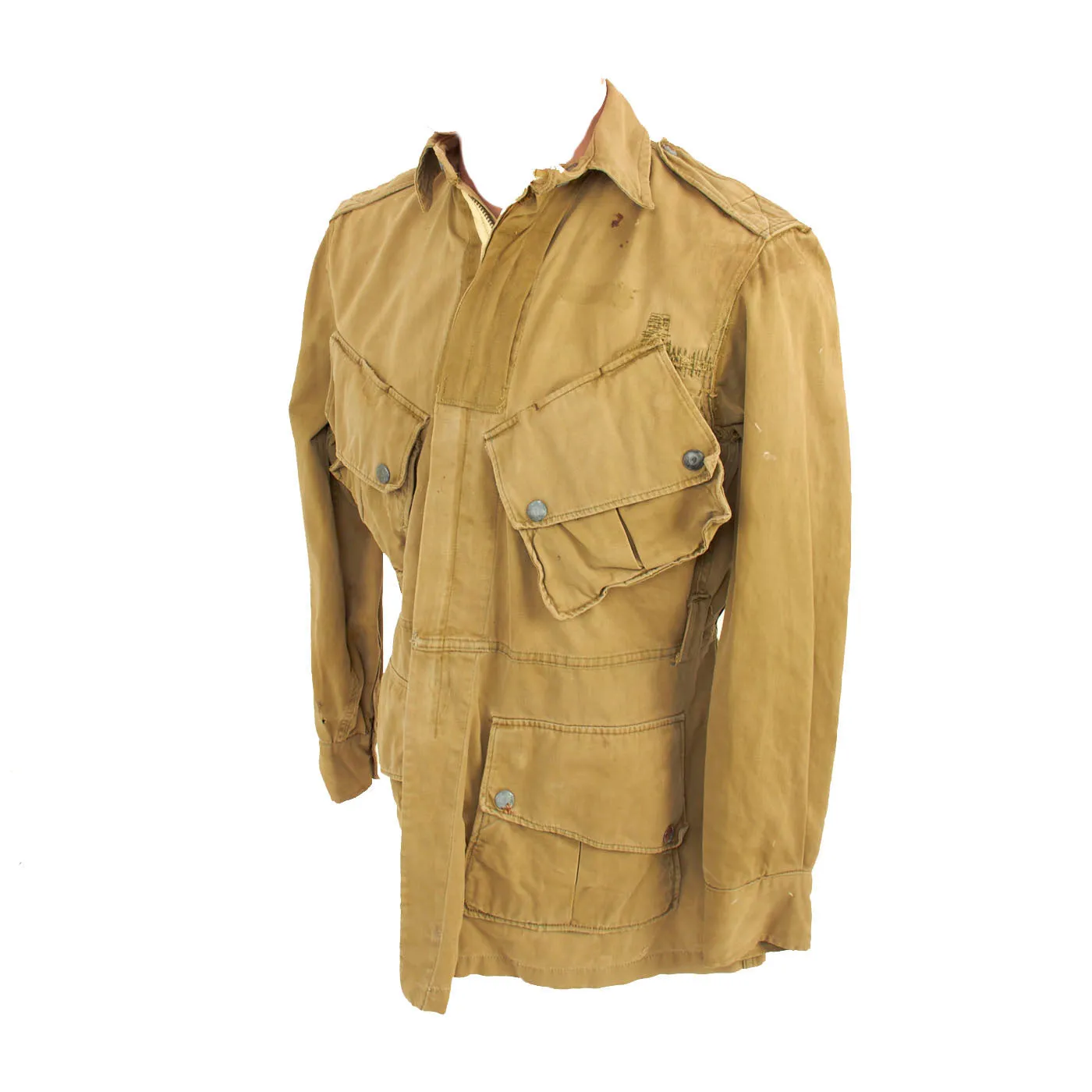 Original U.S. WWII Service Worn M1942 Paratrooper Jump Jacket without Reinforcements - Marked With Multiple Laundry Numbers