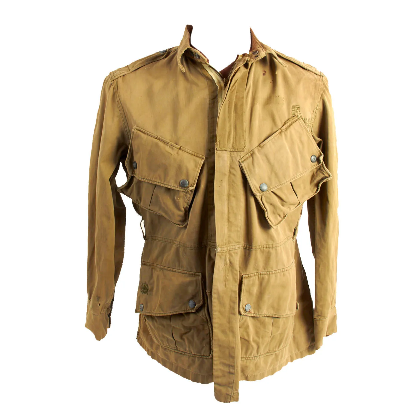 Original U.S. WWII Service Worn M1942 Paratrooper Jump Jacket without Reinforcements - Marked With Multiple Laundry Numbers