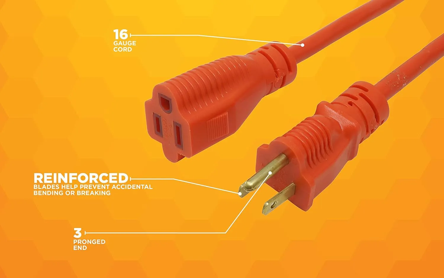 Outdoor Extension Cord, 100 Ft 16 Gauge 3 Prong, Lawn & Garden, Orange, 0269