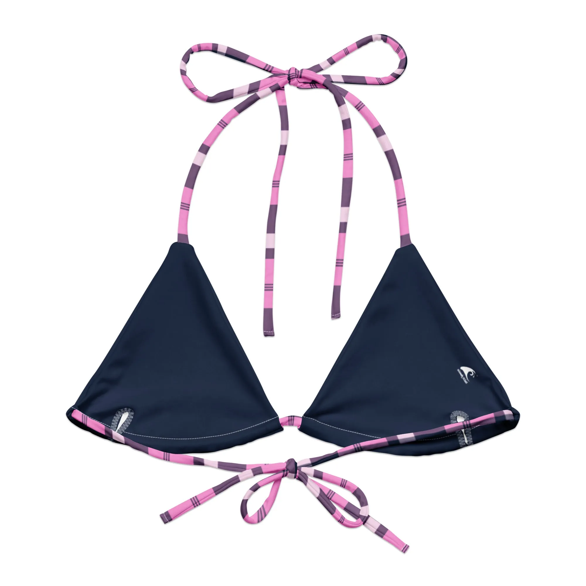 Pink and Navy Blue Preppy Surfer Girl Plaid String Bikini