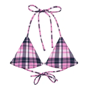 Pink and Navy Blue Preppy Surfer Girl Plaid String Bikini