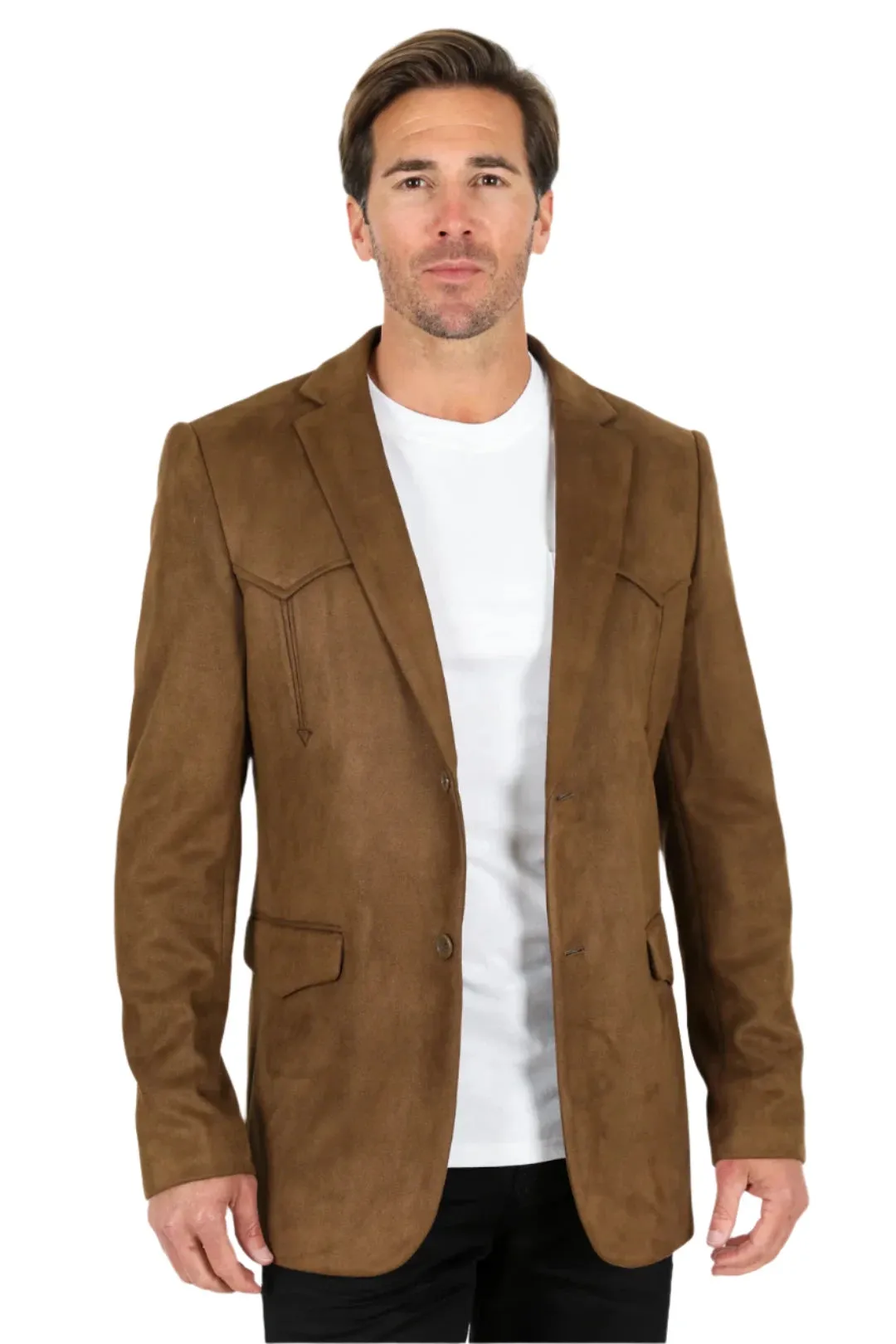 Platini Brown Men's Double Button Sigle Breast Faux-Suede Blazer