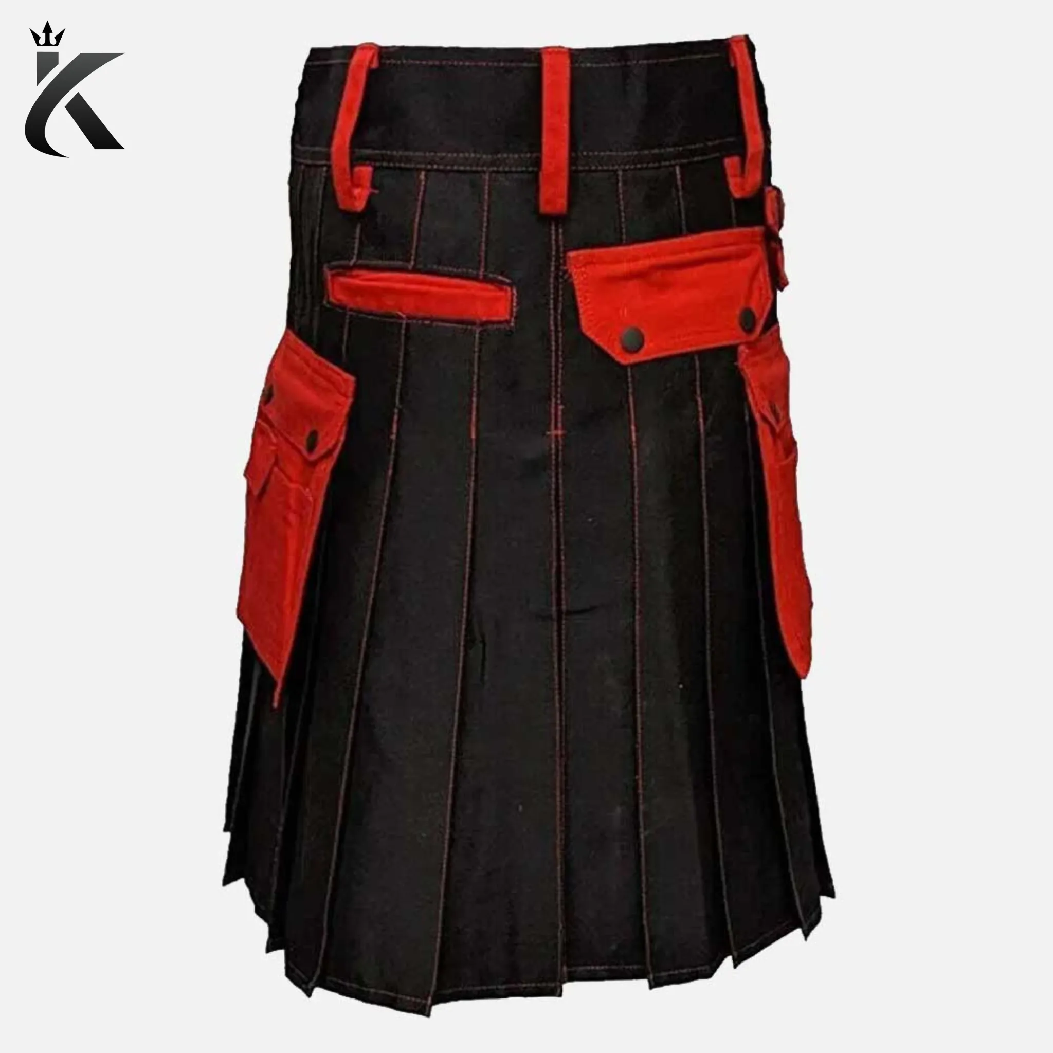 Premium Scottish Red and Black Utility Kilt For Sale - Redefining Highland Fashion