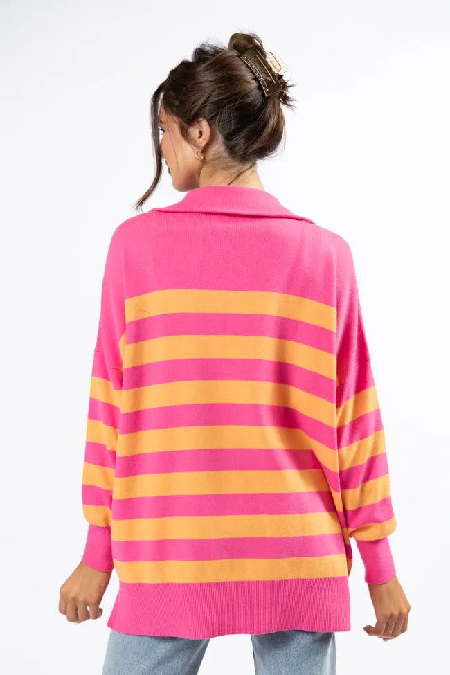 Pulling Heartstrings Pink And Orange Striped Quarter Zip Pullover