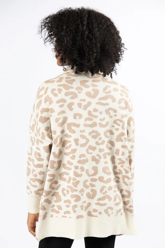 Pulling Heartstrings Tan And Cream Leopard Quarter Zip Pullover