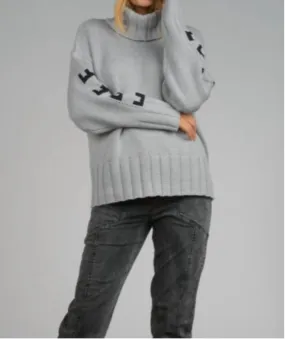 "free Love" Chunky Turtleneck Sweater In Grey