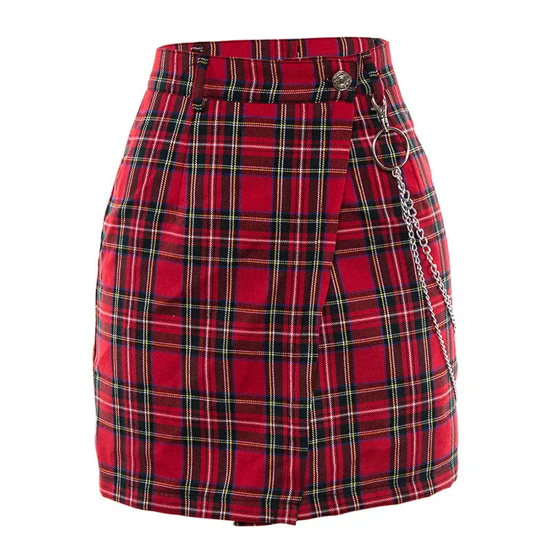 Red plaid skirt KF9384