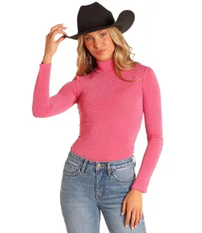 Rock & Roll Denim Ladies Lurex Turtleneck Top - Hot Pink - BW22T04478-67