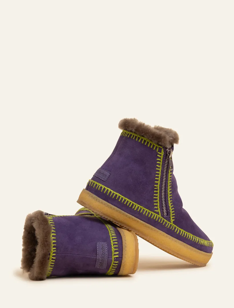 Setsu Crochet Ankle Boot Indigo Suede Lime