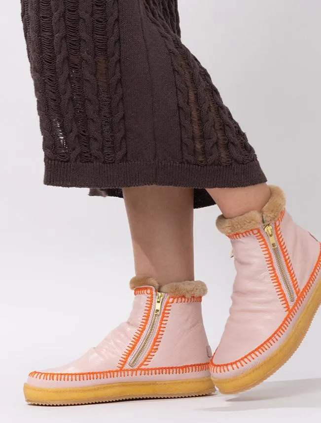 Setsu Crochet Ankle Boot Misty Rose Leather Orange