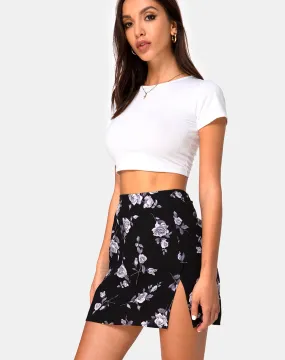 Sheny Mini Skirt in White Rose Black