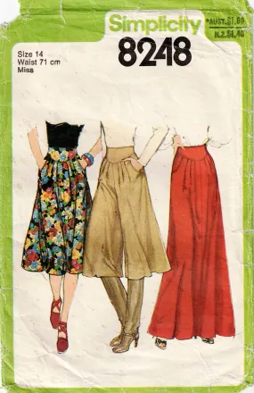 Simplicity 8248 Womens Yoked Midi Maxi Skirt & Culottes 1970s Vintage Sewing Pattern Size 14 Waist 28 inches