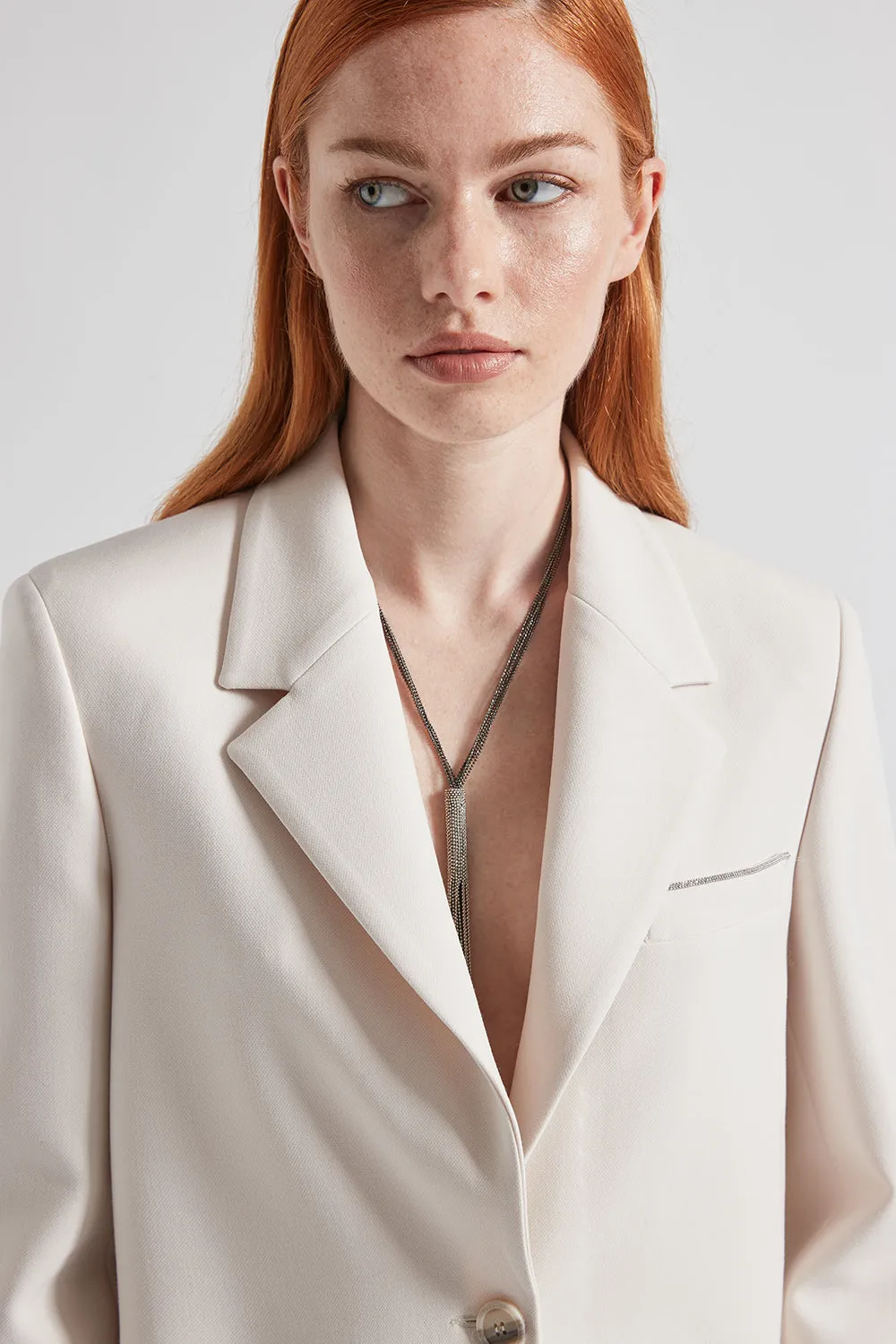 Single-breasted crop blazer in a viscose-cotton blend fabric