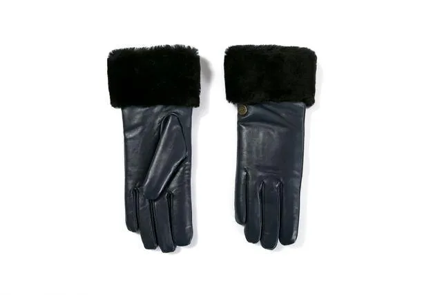 SL111 - LEATHTER UPPER Genuine Shearling Sheepskin GLOVE(NAPPA NAVY)