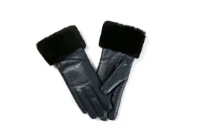 SL111 - LEATHTER UPPER Genuine Shearling Sheepskin GLOVE(NAPPA NAVY)