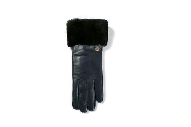 SL111 - LEATHTER UPPER Genuine Shearling Sheepskin GLOVE(NAPPA NAVY)